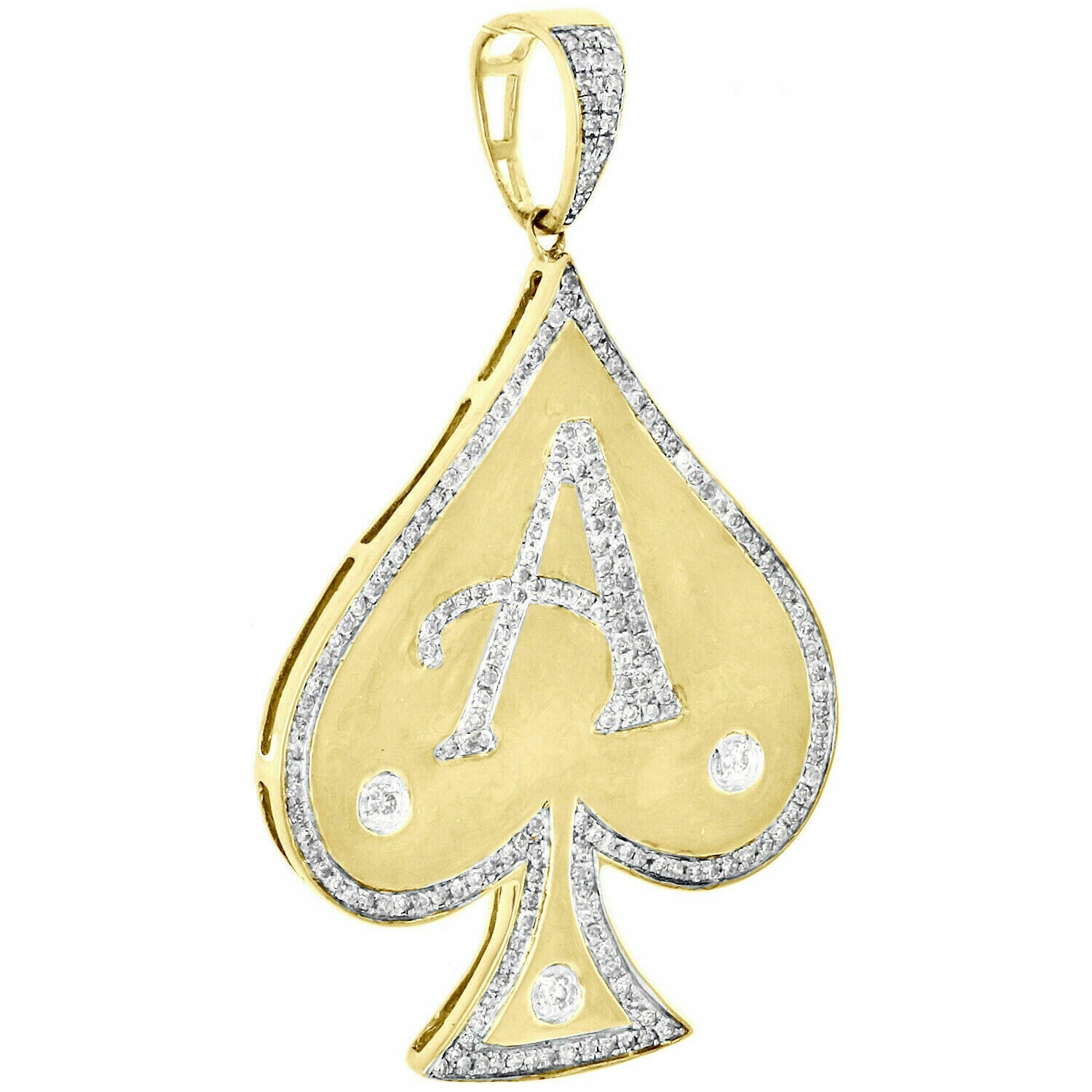 10K Yellow Gold Over Diamond Ace Of Spades Pendant 1.90″ Pave Charm 5/8 CT.