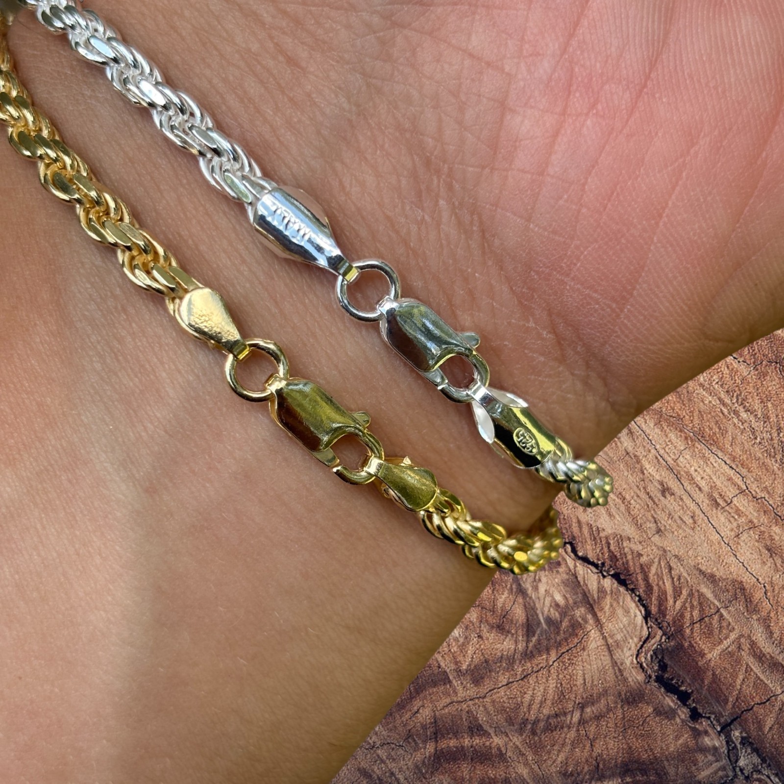 4mm Diamond Cut Rope Bracelet – Solid 925 Sterling Silver Or 14k Gold Vermeil