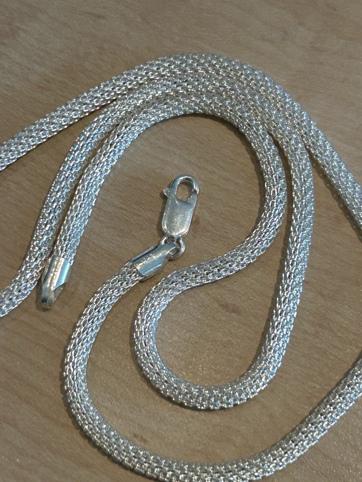 Italian Sterling Silver Mesh Chain Necklace 23.5” Long Italy 925 Lobster Clasp