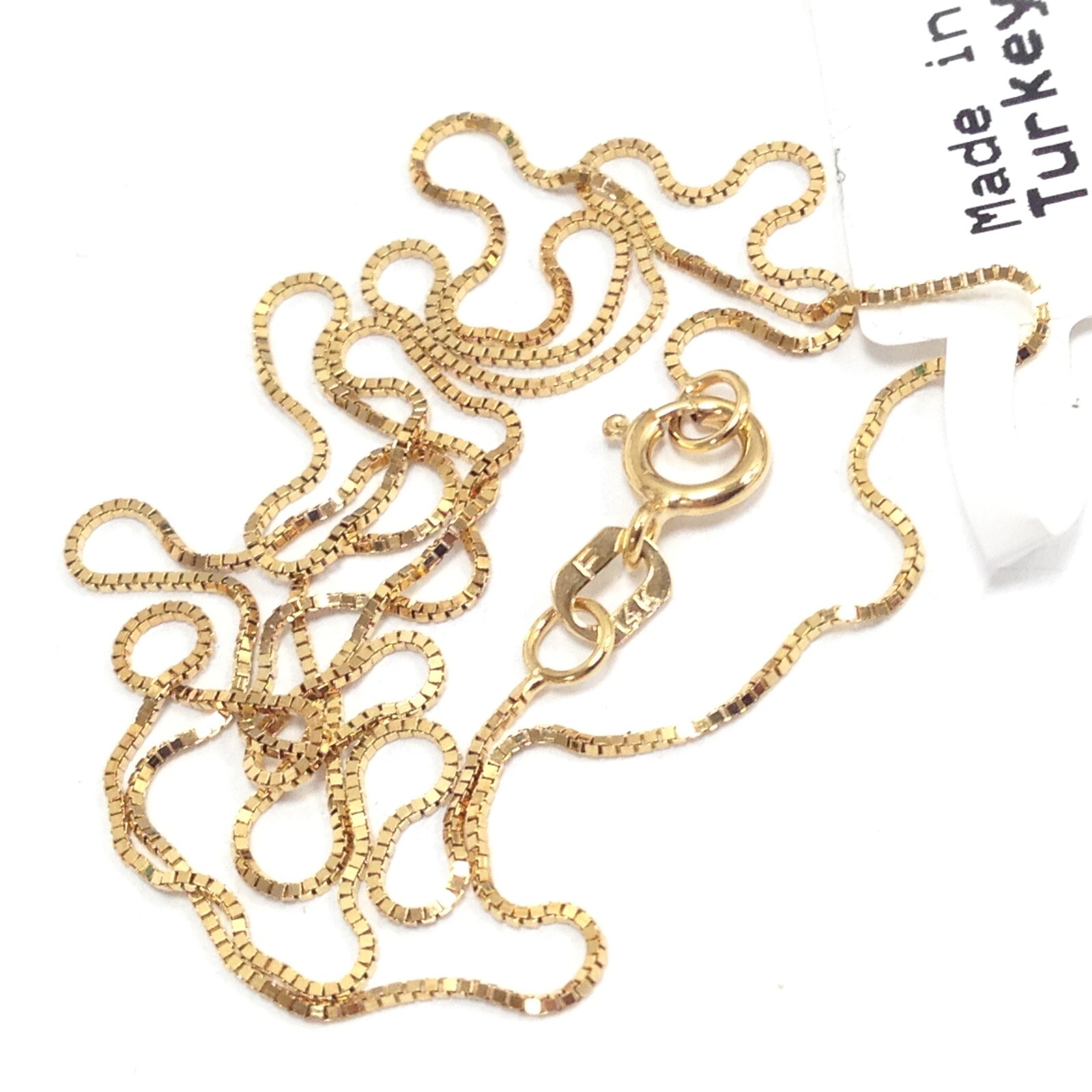 14K Yellow Gold .64mm Thin Box Chain 18″ Made in Turkey 1g New Jewelry Necklace