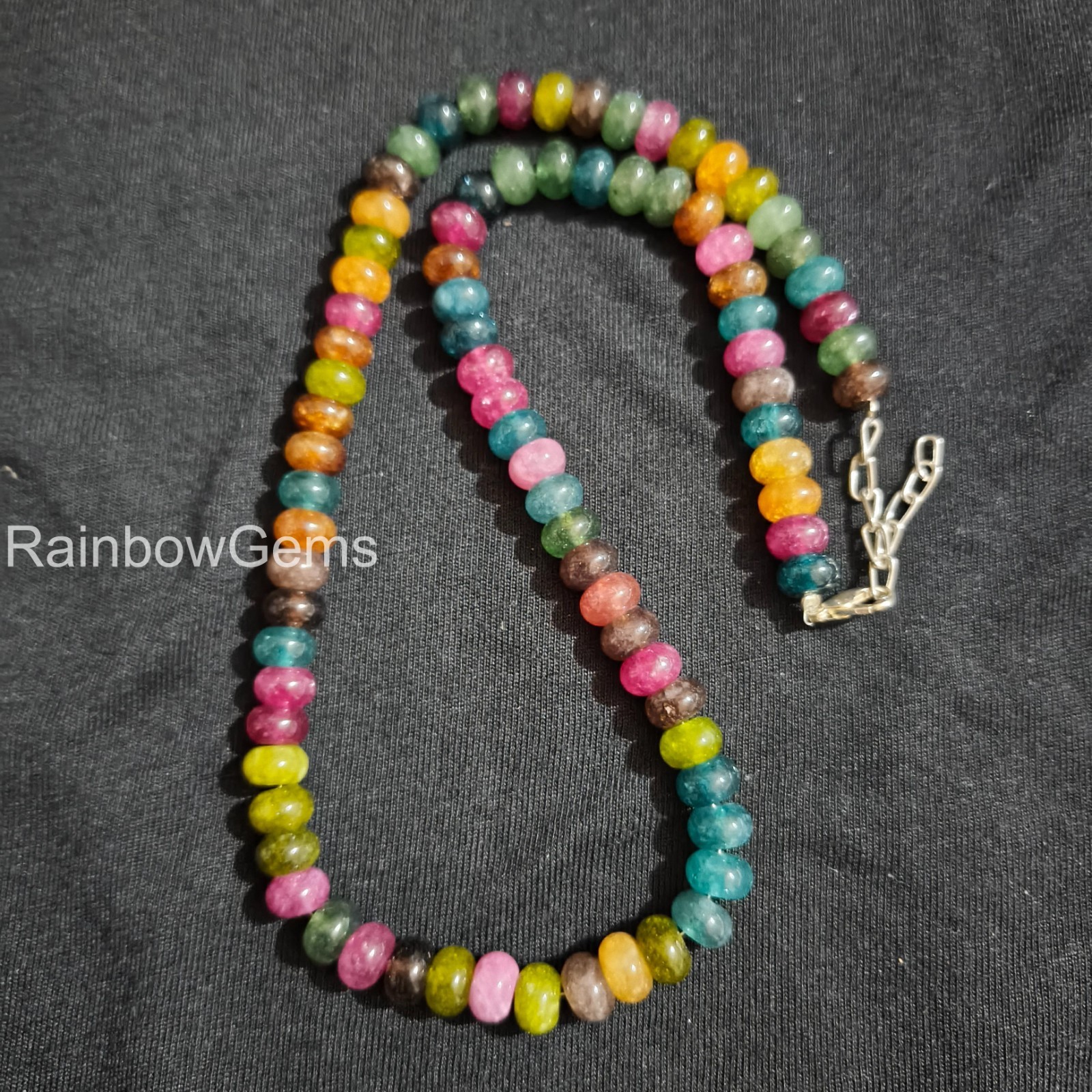 8mm Rainbow Candy Gemstone Beads Necklace, Smooth Rondell Multi Color Beads, Nat