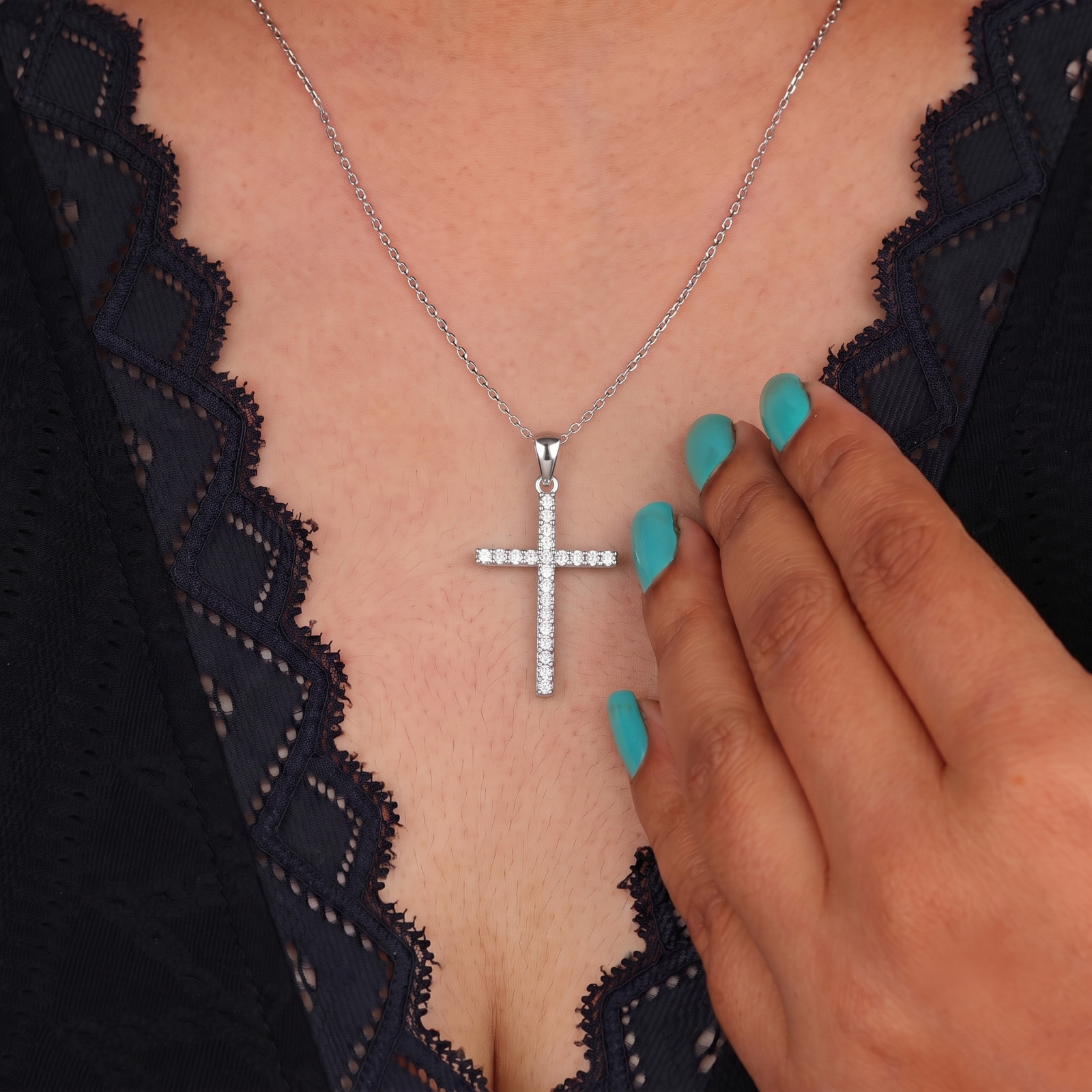 Round Cut Lab Grown Diamond 14K Gold Minimalist Cross Fine Pendant For Gift