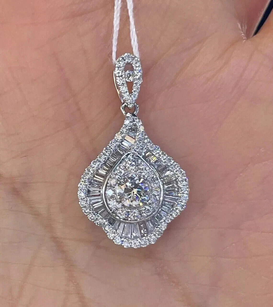 3.00 Ct Round Cut Lab Created Diamond Cluster Pendant 14K White Gold Finish