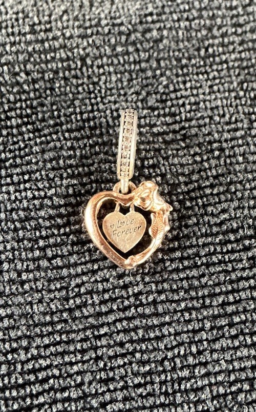 PANDORA 925 Sterling Silver Rose Heart Dangle Charm
