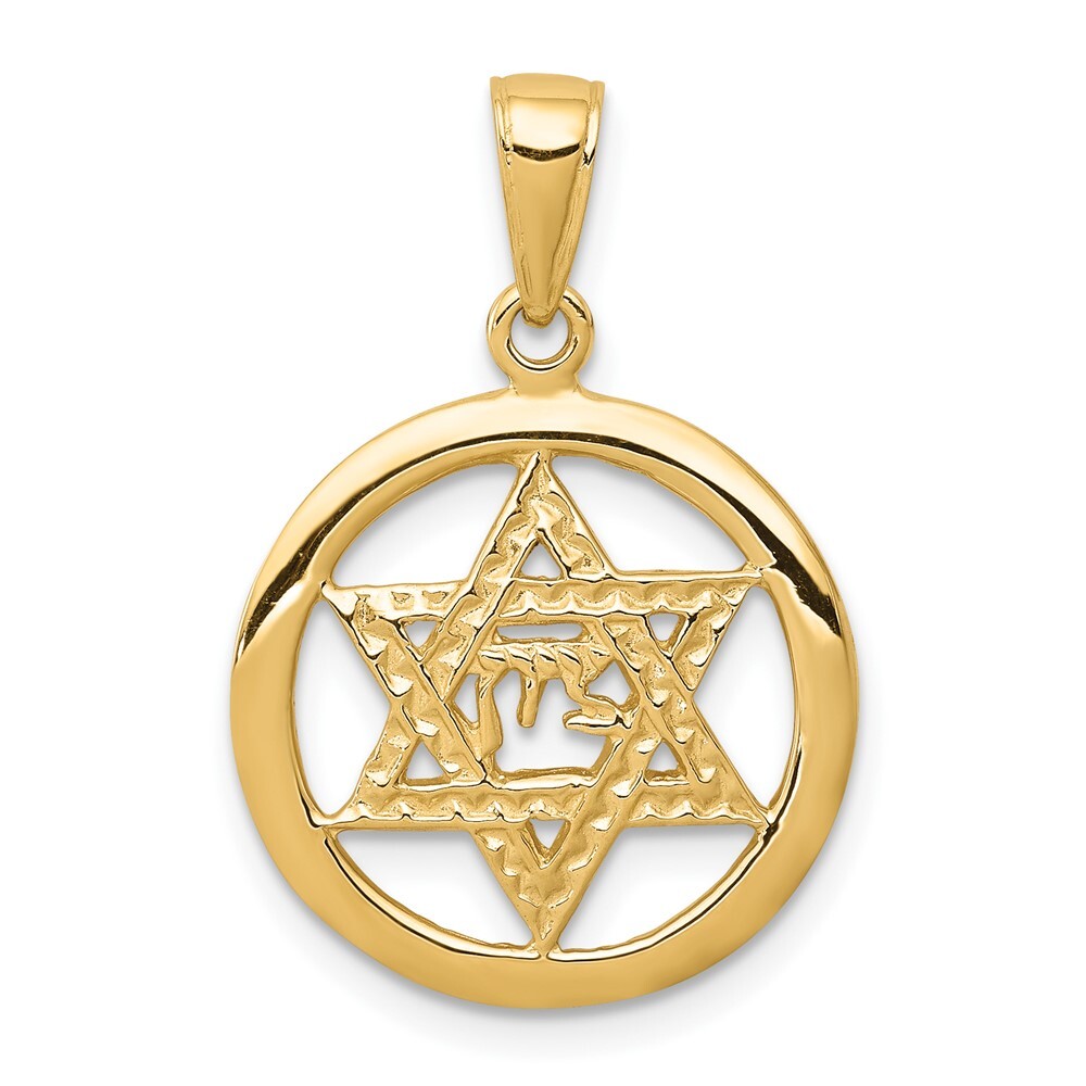 10K Gold Jewish Chi in Star of David Pendant Necklace 25mm, 1.22gm