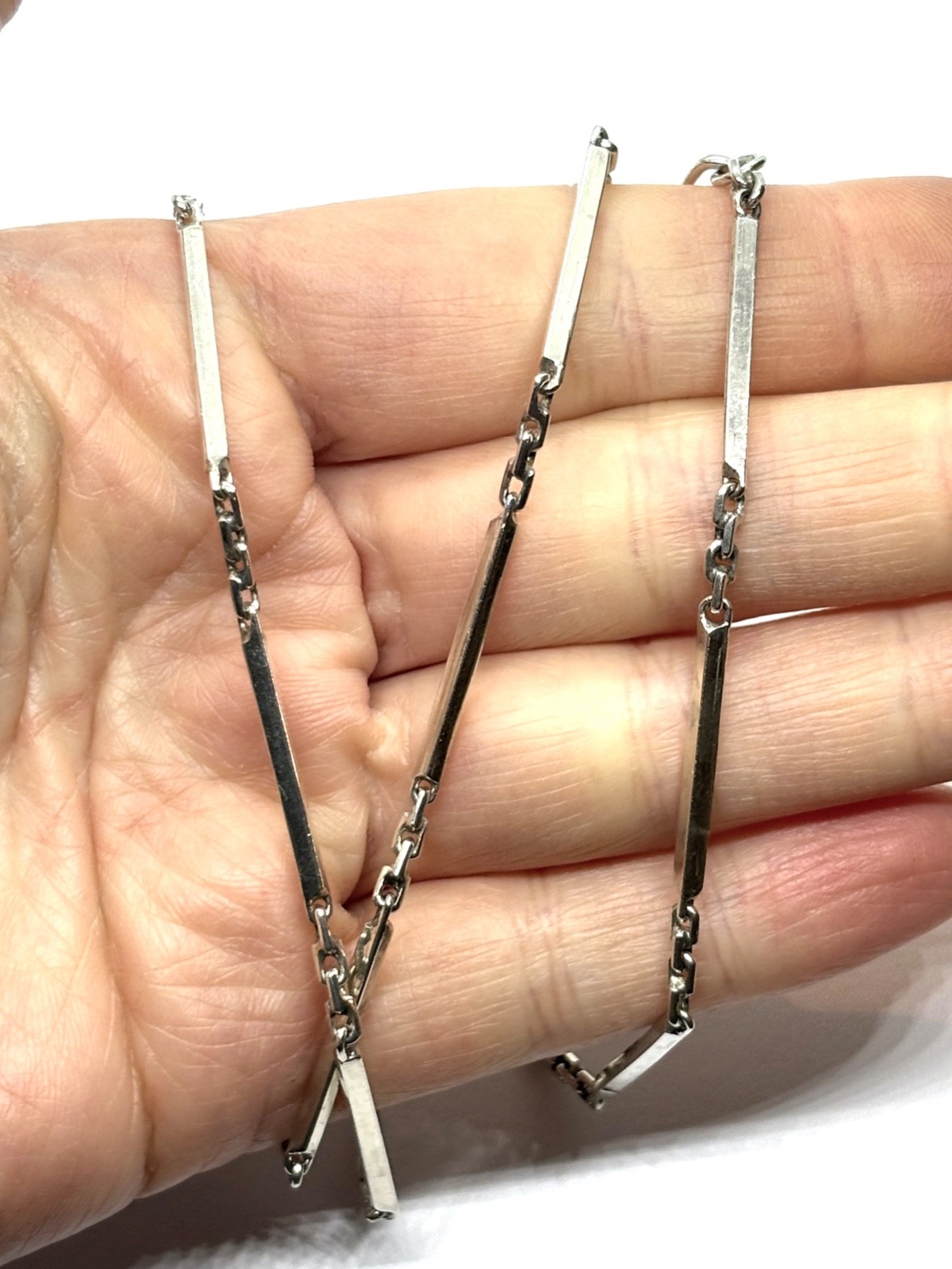 Vintage Modernist Bar Link Design Sterling Silver Necklace 24” 20.4 grams