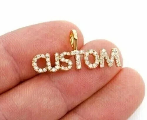1.50Ct Lab Created Diamond Any Custom Name Pendant 14k Yellow Gold Plated Silver