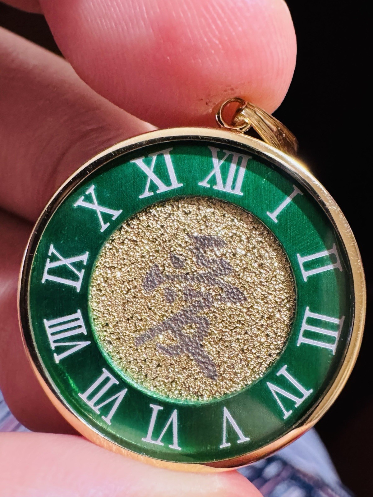 18K K18 Japan Gold Pendant Green Love & Gold 6.8g Glass on Top MENS-WOMENS