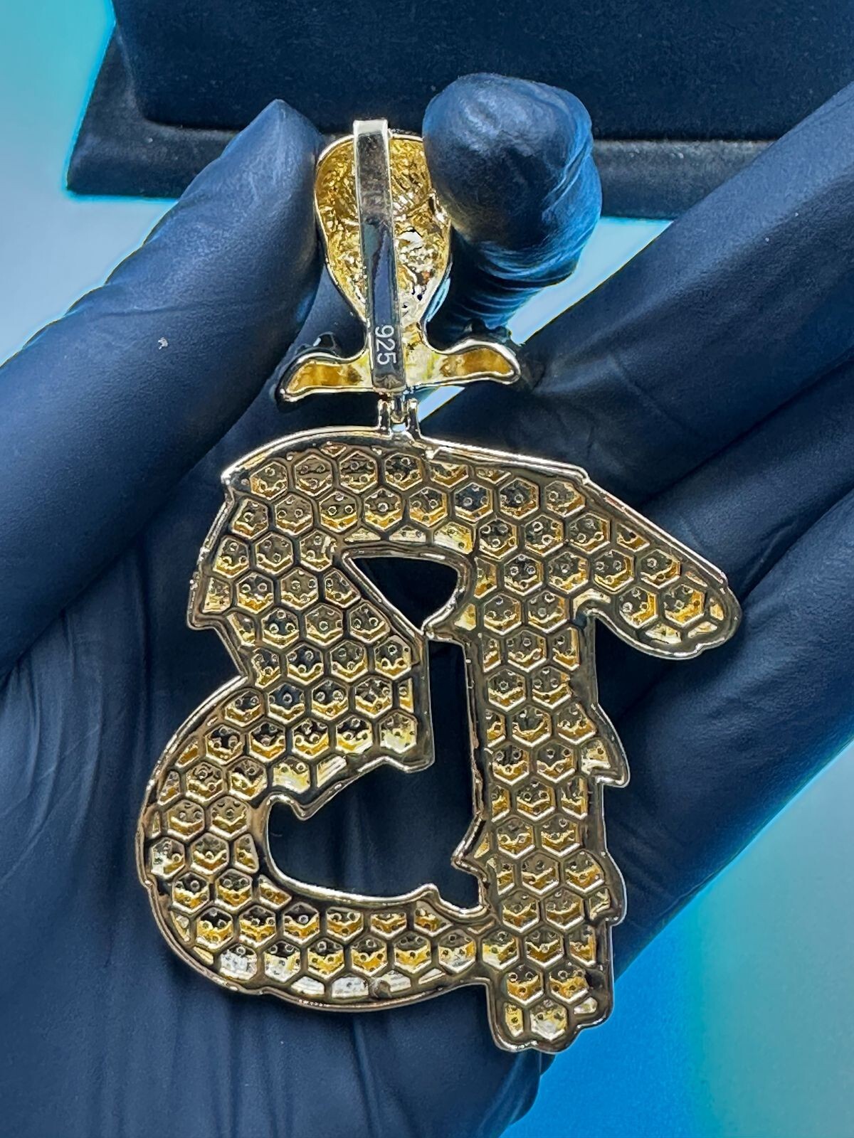 3Ct Round Cut Moissanite Men’s Custom “B” Letter Pendant 14K Yellow Gold Plated
