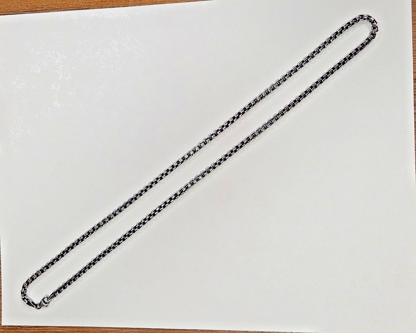 4mm / 24″ Oxidized Sterling Silver Box Chain Necklace : Chunky Rustic Style