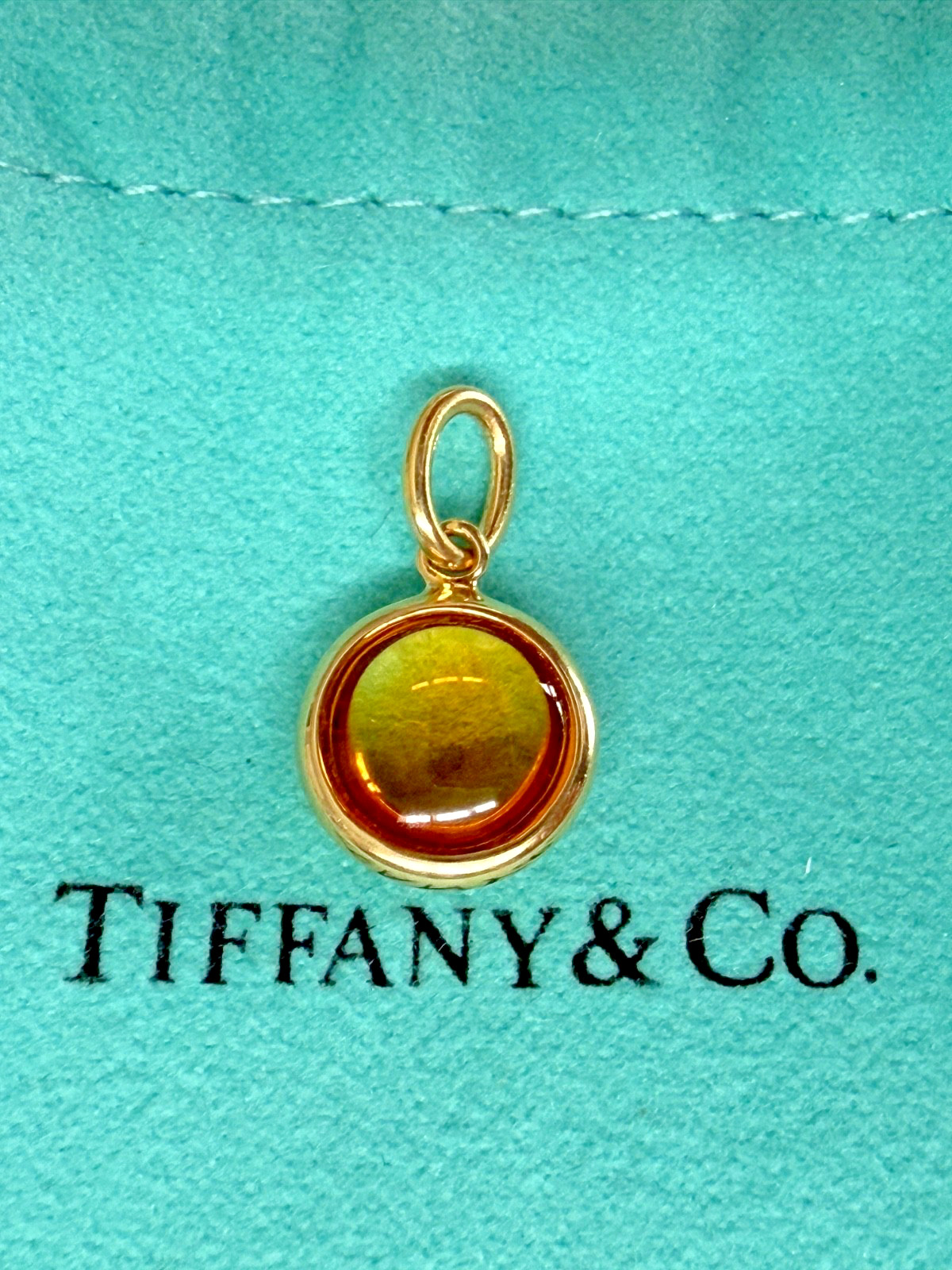 Designer Tiffany and Co. 18K Yellow Gold Citrine Gemstone Dot Charm Pendant