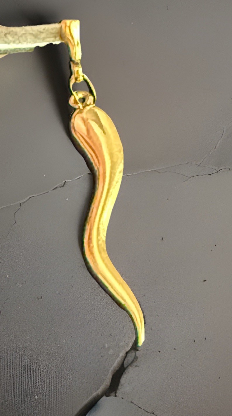 Italian Horn Pendant 14k solid GOLD 2.25″ Large Good Luck Charm Gold Cornicello