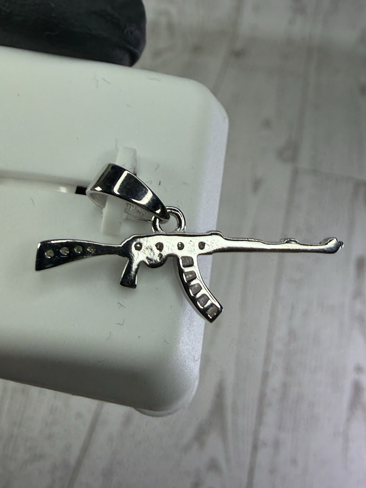 925 Sterling Silver White/Colorless Moissanite AK-47 Rifle Charm Pendant 0.50CTW