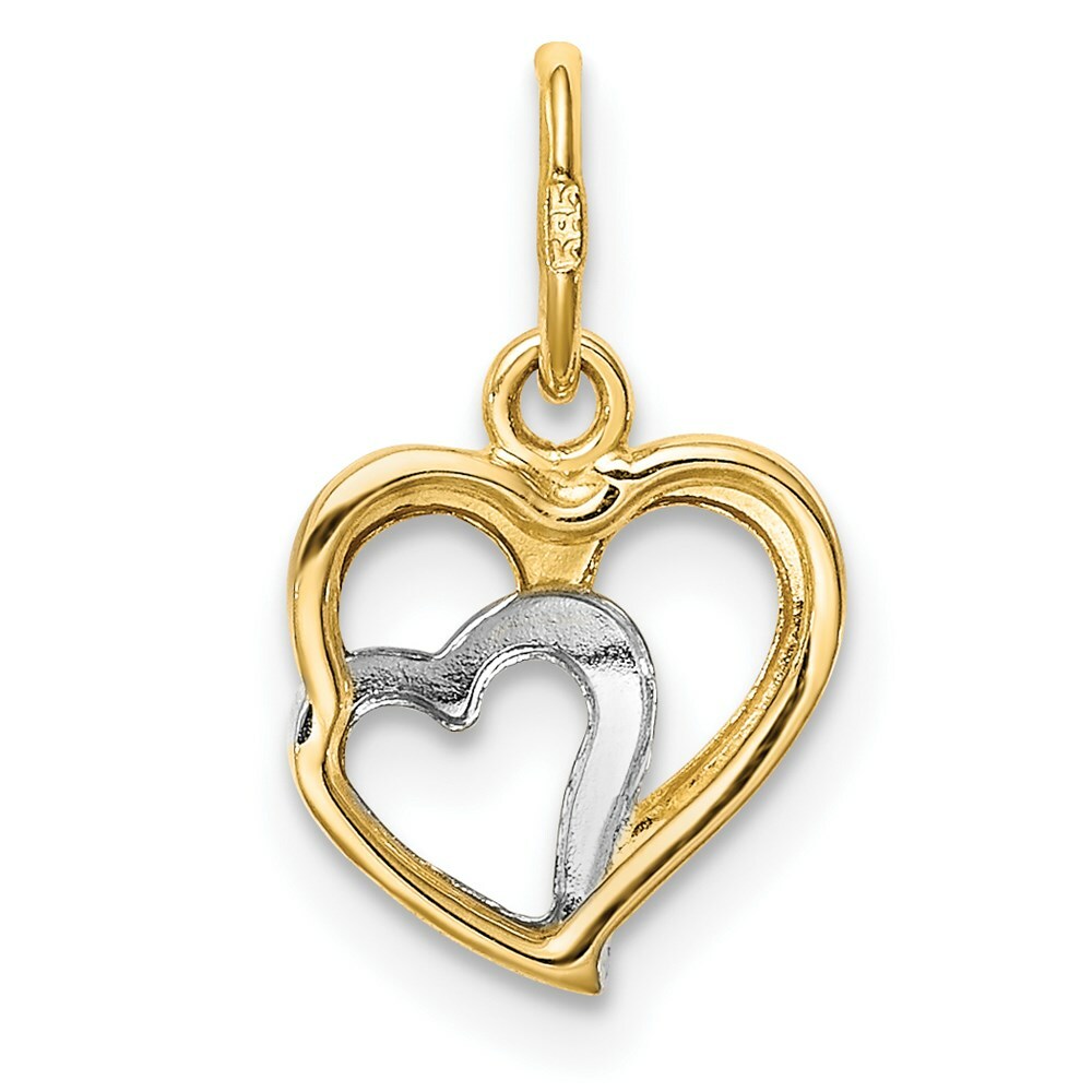 14K Yellow Gold and Rhodium Polished Hearts Pendant YC1353