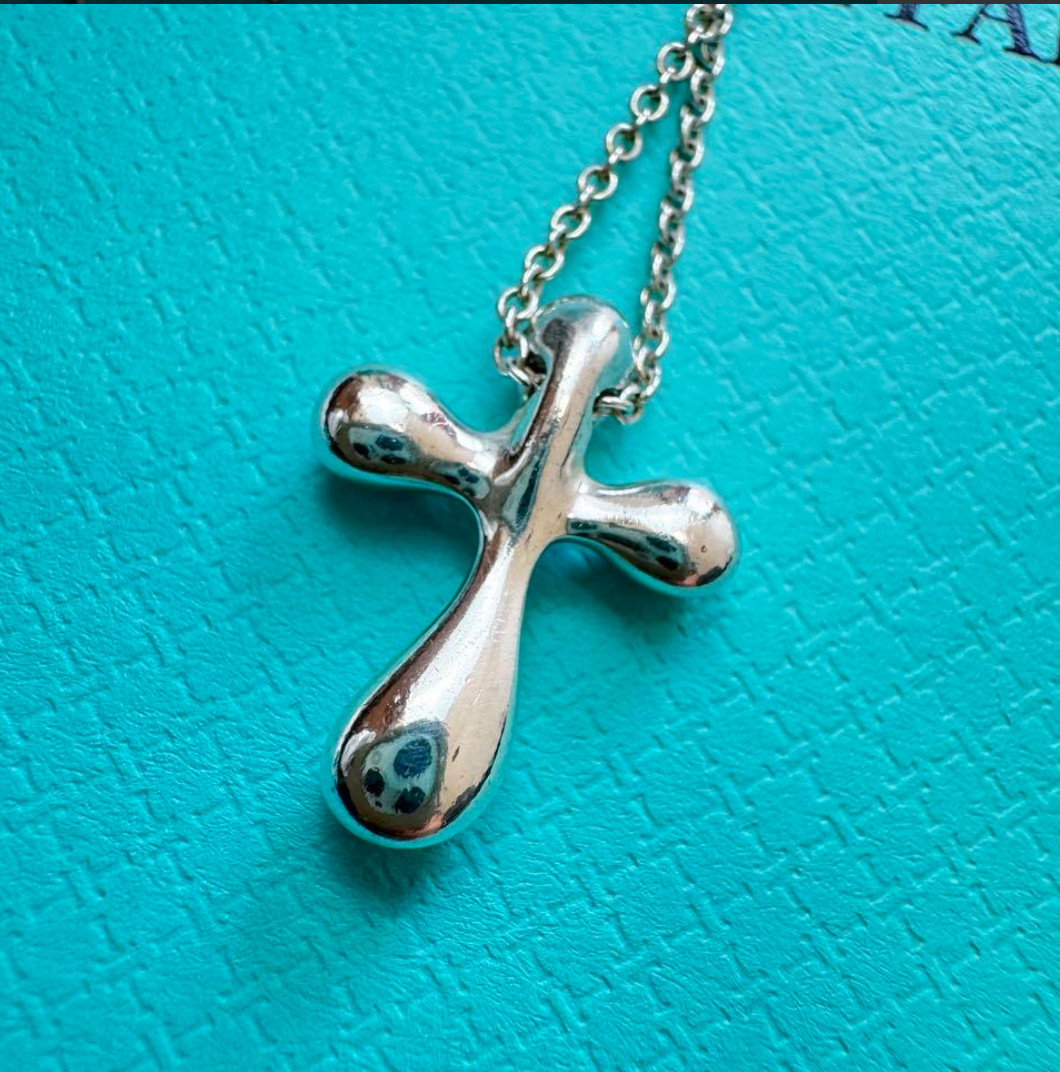 Tiffany & Co. Elsa Peretti Cross Small Necklace Pendant Silver [Very good]