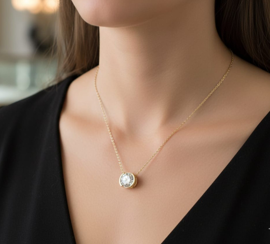 2Ct Round Lab Created Diamond Women’s Solitaire Pendant 14K Yellow Gold Plated