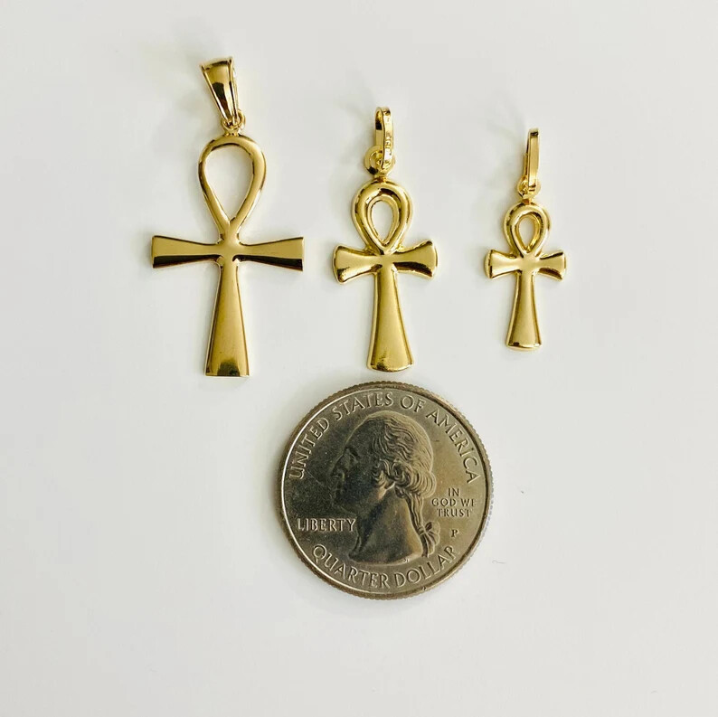 14K Solid Gold Egyptian Charm Ankh Cross Pendant / 14k Oro Cruz Egipcia- PT0922