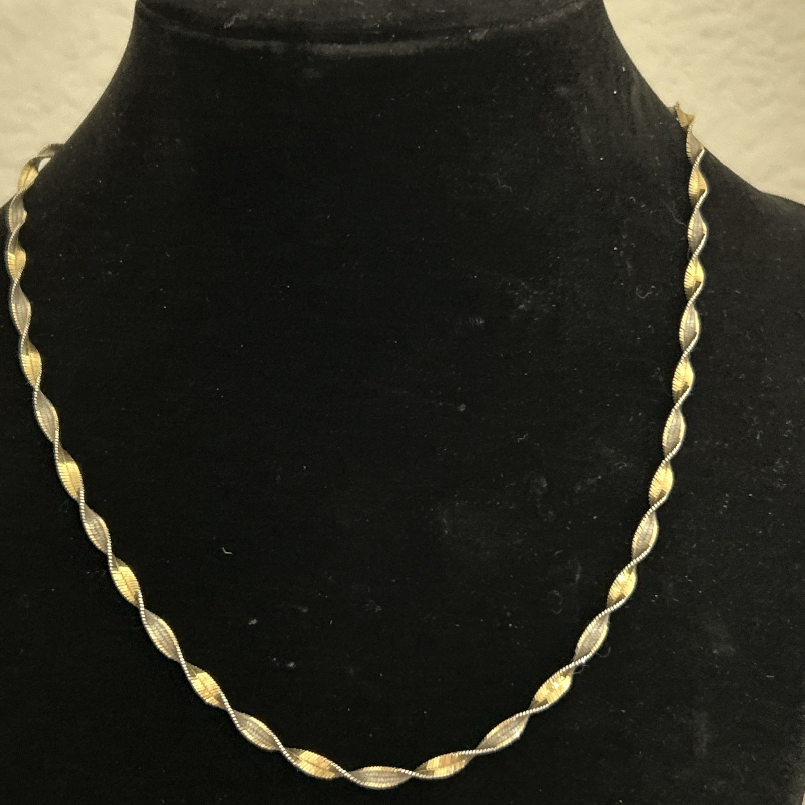 Silver Twisted Necklace. Marked Italy 925. 16” Silver/Gold Tone.