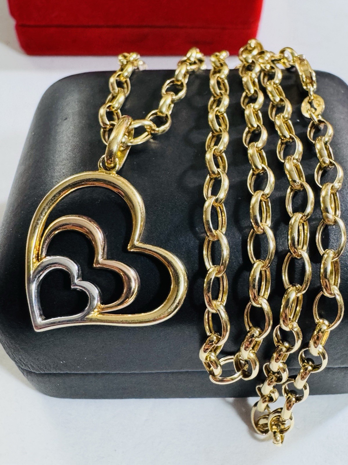 18K 750 Real Find Pure Tricolor Gold Heart Necklace 19.7/20” Inch Long 6.7g 4mm