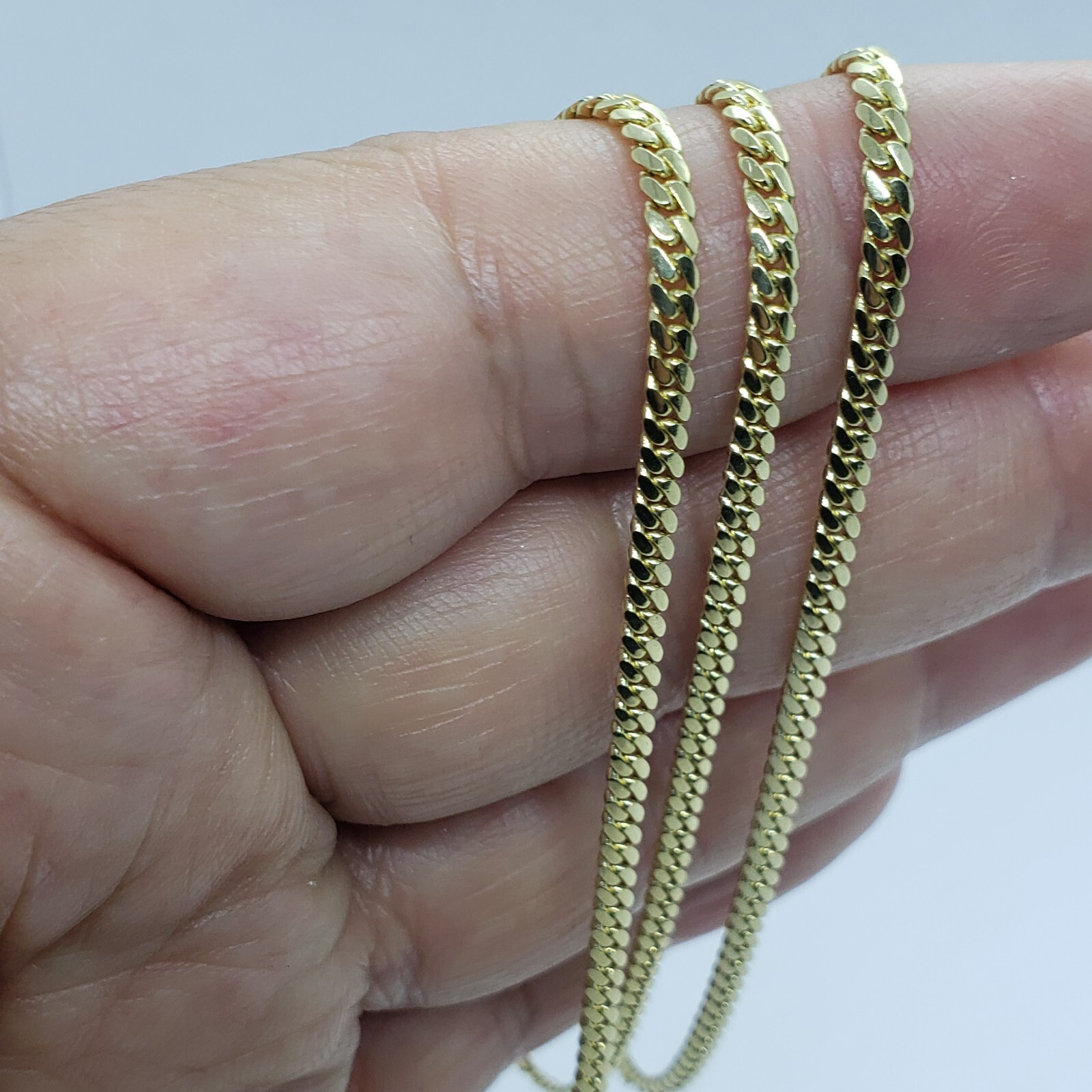 18K Solid Yellow Gold Miami Cuban Link Chain Necklace Men 2.5mm-4mm Size 18″~24″
