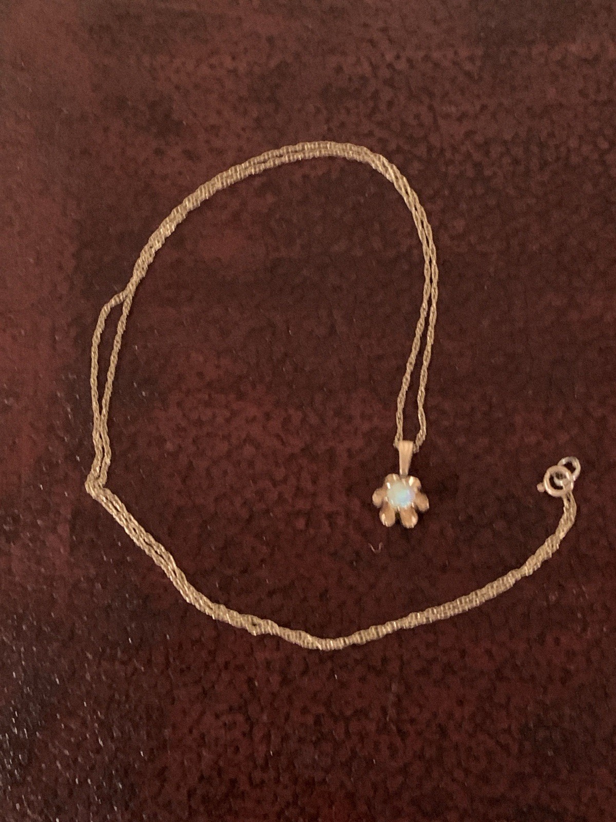 Vintage 14k Solid Yellow Gold Opal Pendant Chain 17″ Necklace 2 Grams Scrap Wear