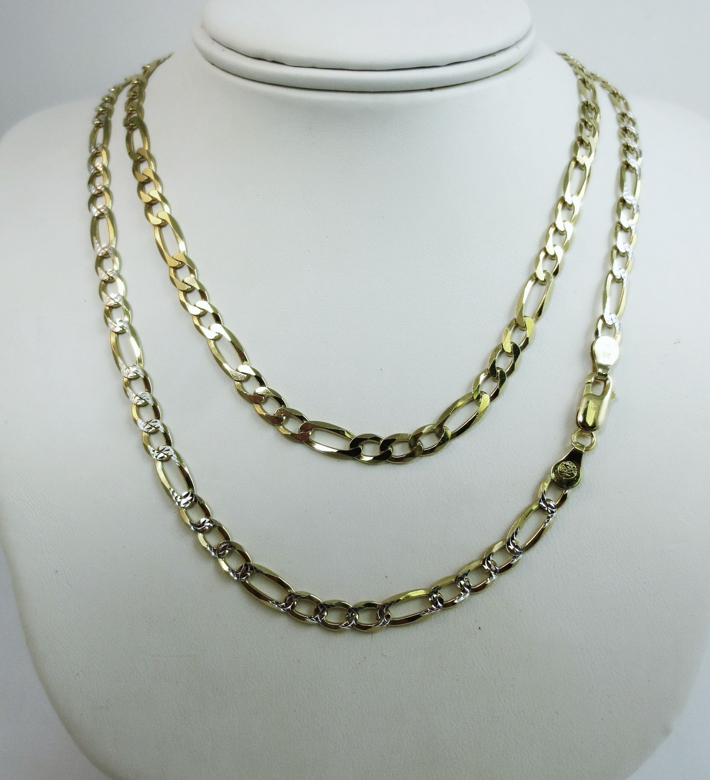 5mm Figaro Pave Chain. Vermeil – Gold over Sterling Silver 2 ton, 18 to 30 Inch.