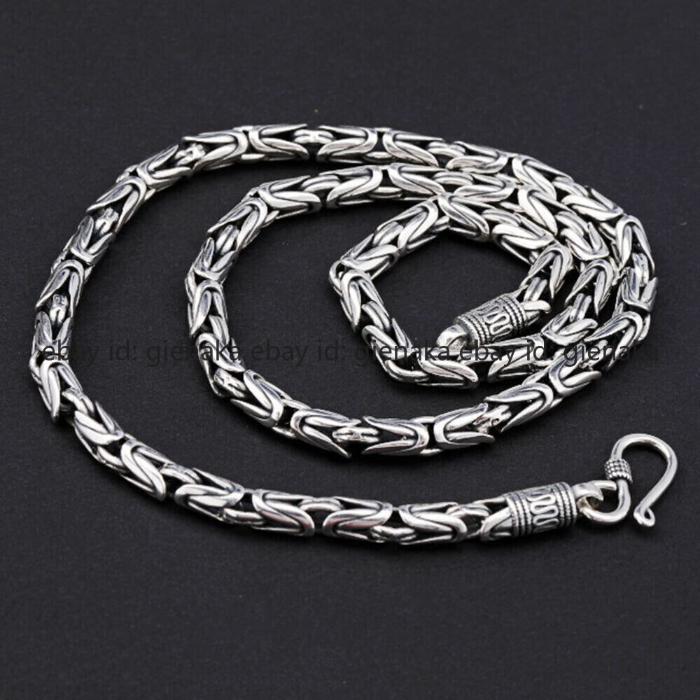 Pure S925 Sterling Silver Chain Men Women 4-7mm Byzantine Link Necklace 18-30in