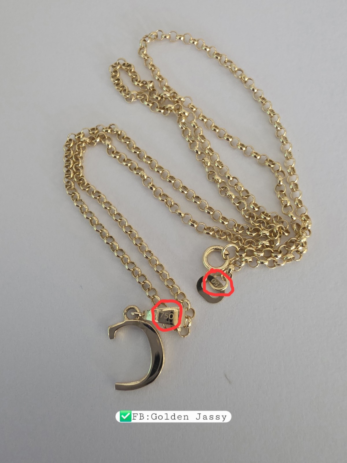 18K Real Gold C Necklace 17″long