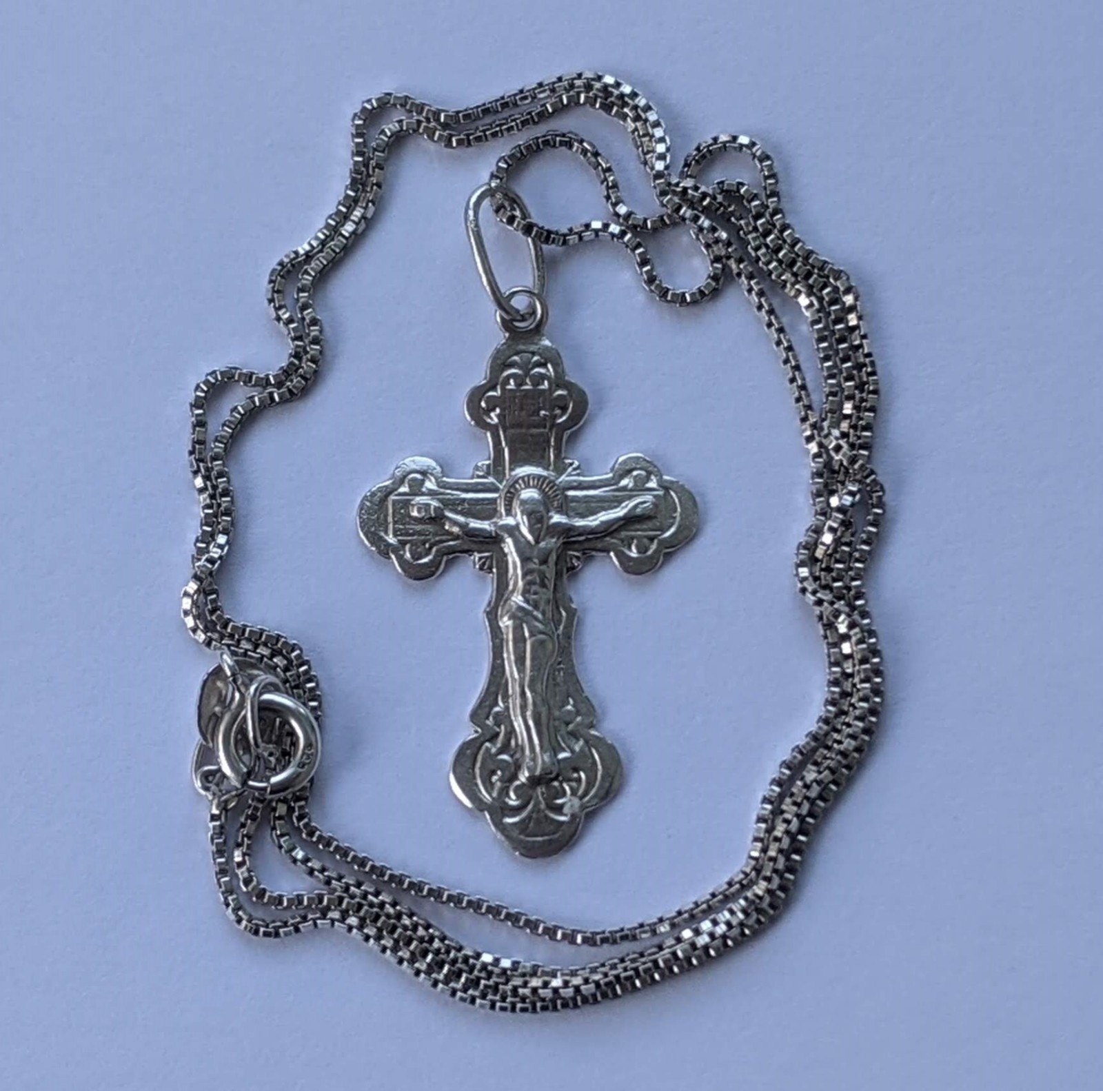 Orthodox Cross on a chain 52 cm. 925 silver. Weight 3.87 g. Prayer in Russian.