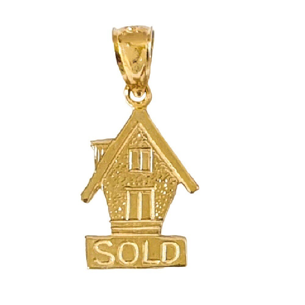 14k Yellow Gold Sold House Pendant / Charm, Made in USA