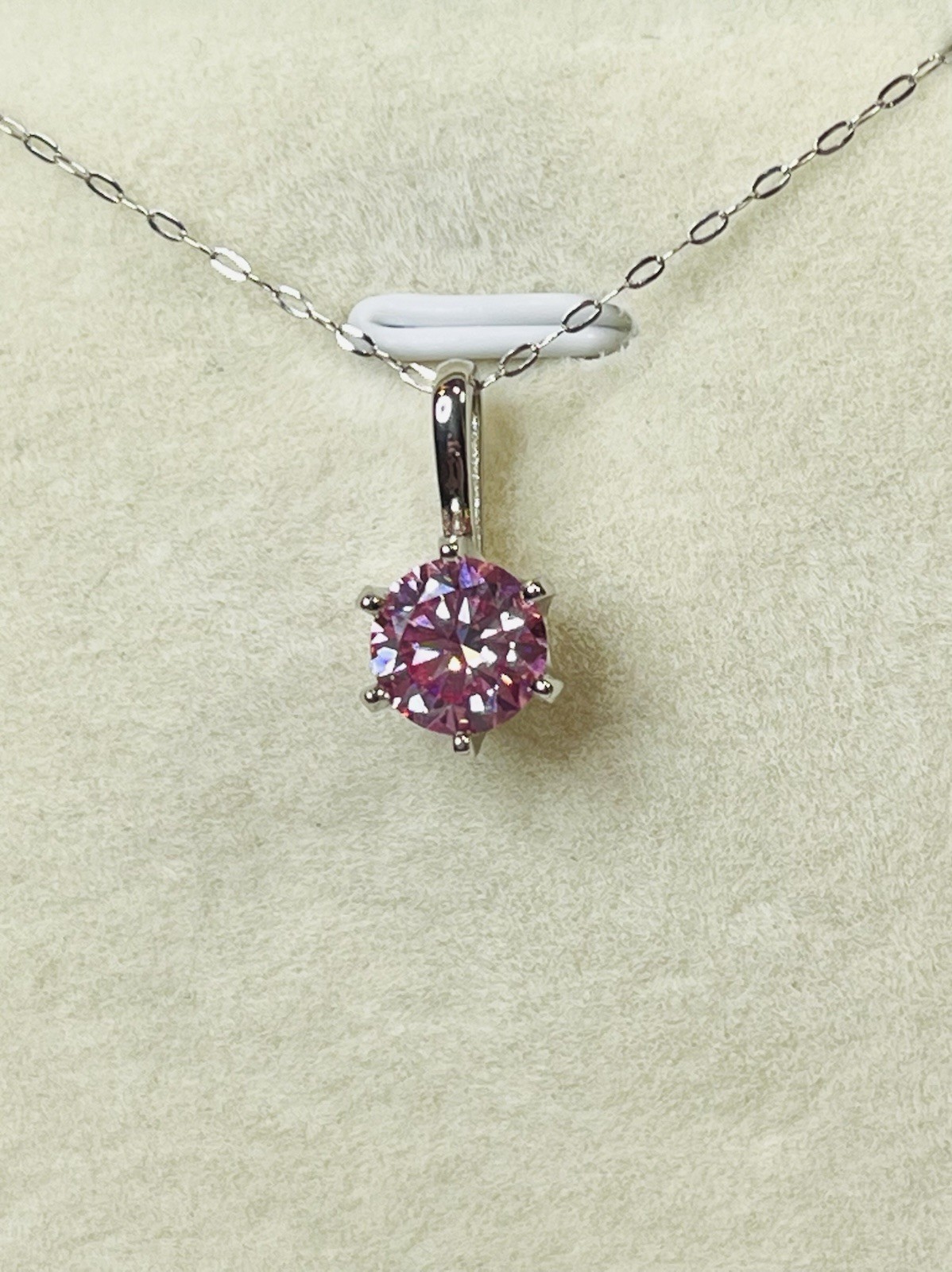 925 Sterling Silver 1 CTW VVS1 Pretty Pink Moissanite Pendant Necklace