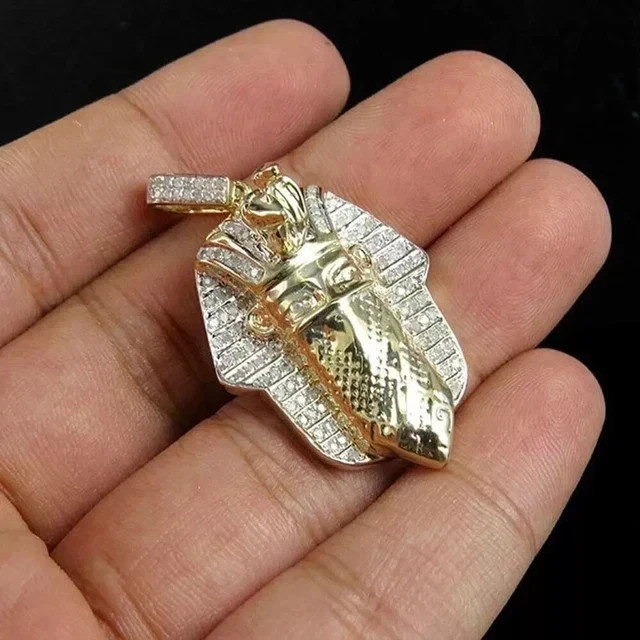 1.80Ct Round Cut Real Moissanite Egyptian Pharaoh Pendant 14k Yellow Gold Plated