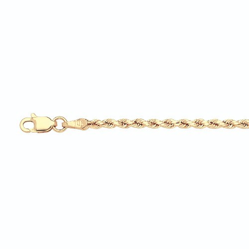 10k Yellow Gold 2mm Rope Chain D/Cut Bracelet Size 7″-9″ Hollow
