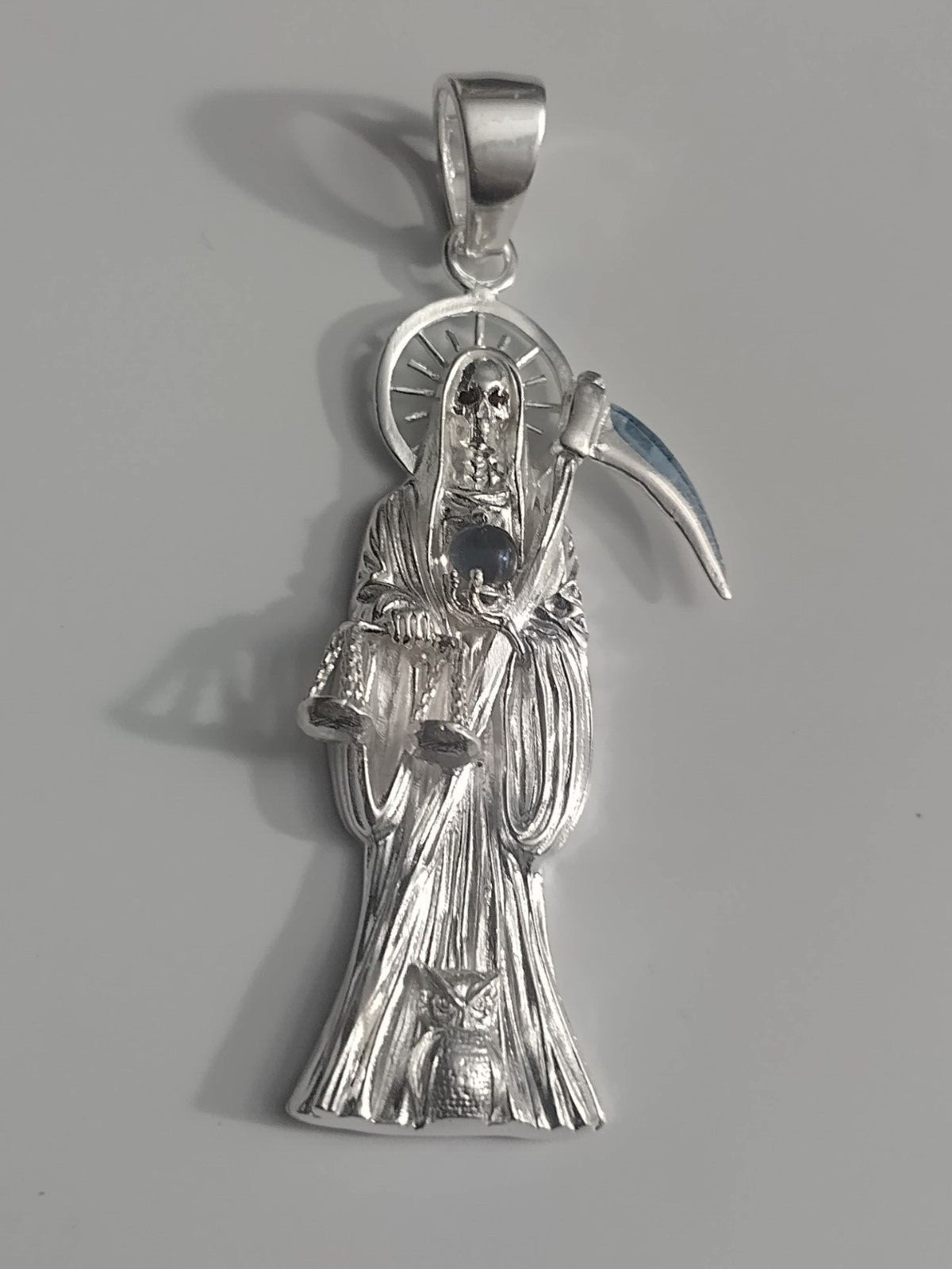 Sterling Silver Grim Reaper pendant Dije de la Santa Muerte Plata REAL 925 3.5″