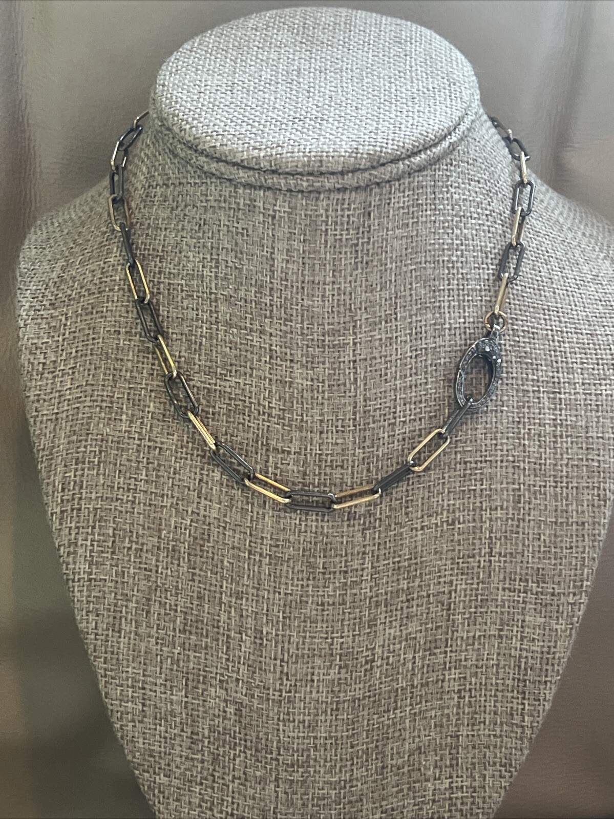 Paper Clip & Natural Pave Diamond Clasp Necklace-NWT