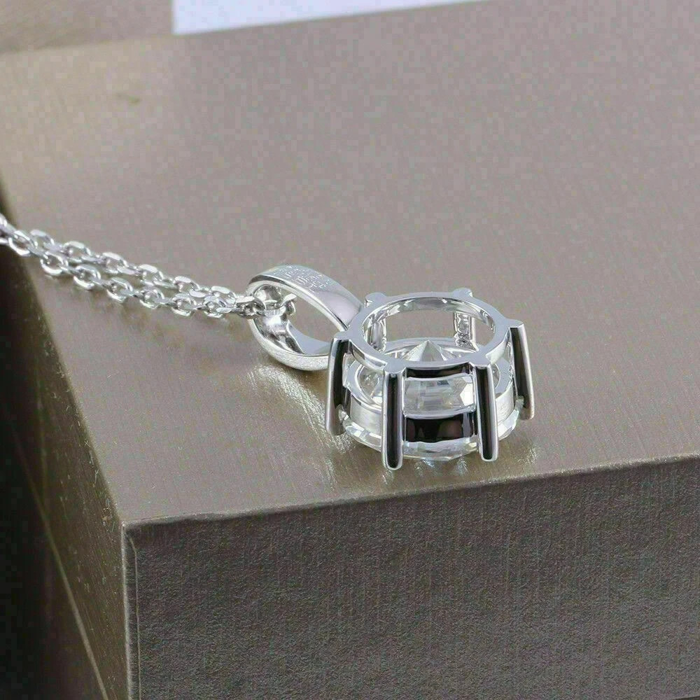 3Ct Round VVS1 Diamond Solitaire Pendant Solid 14K White Gold Finish Free Chain
