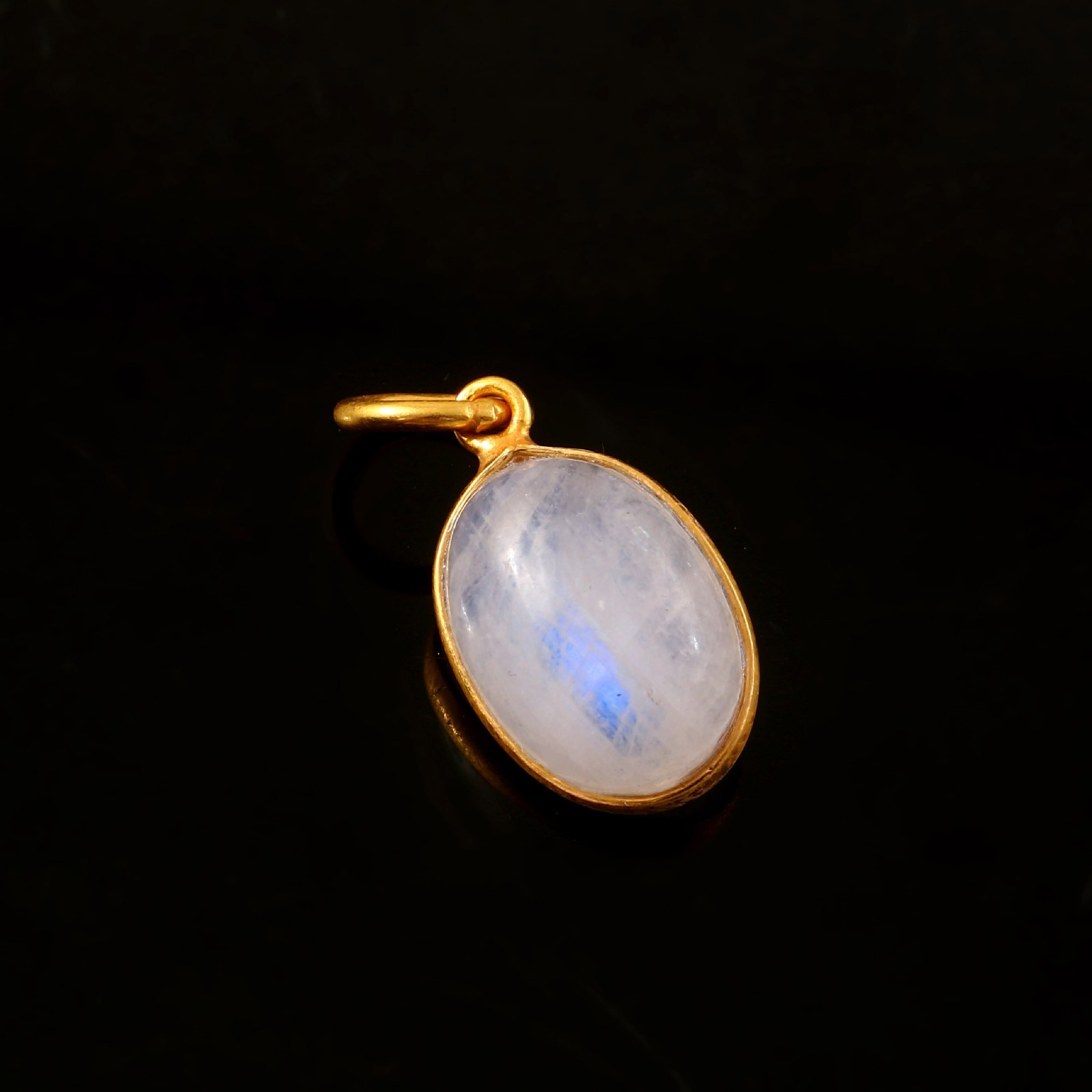 Blue Flash Moonstone Pendant 14K Gold Pear Shape Handmade Charm 3166