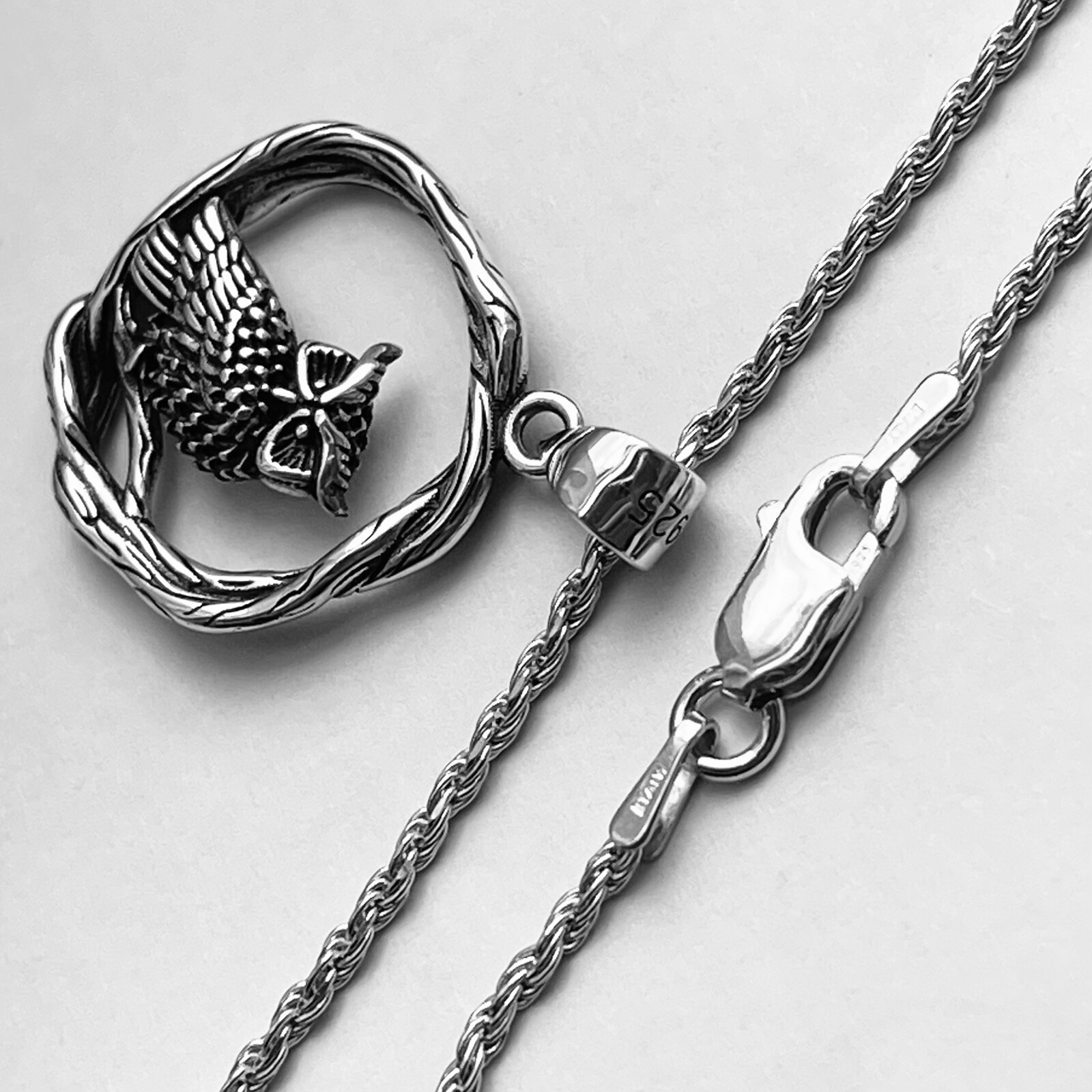Sterling Silver Owl on Branch Necklace, Bird Chain, Owls, Animals, Spirit Birds