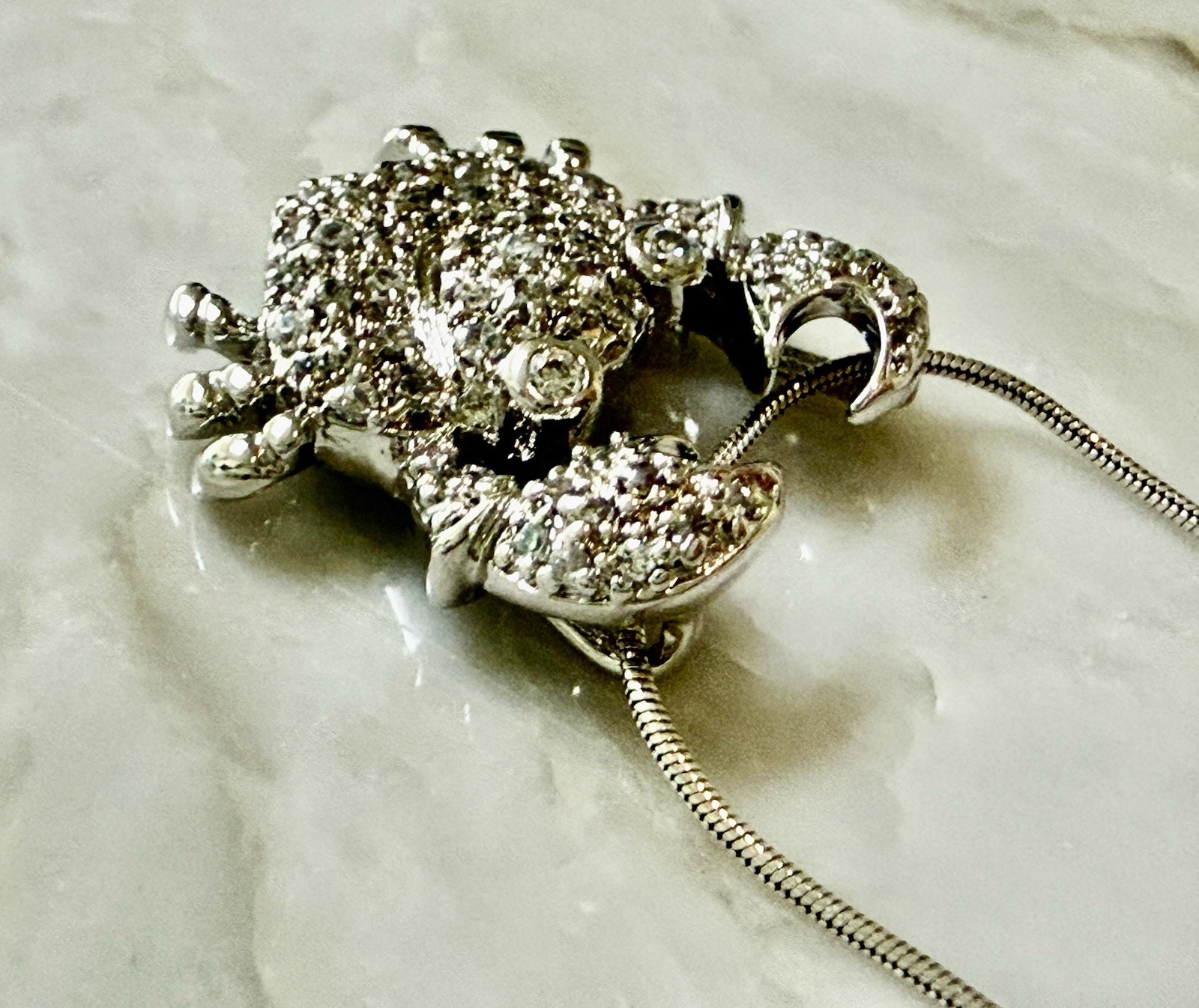 Elegant 925 Sterling Silver Crab Pave Crystal-Glass Pendant w/ 925 Chain 18-19″