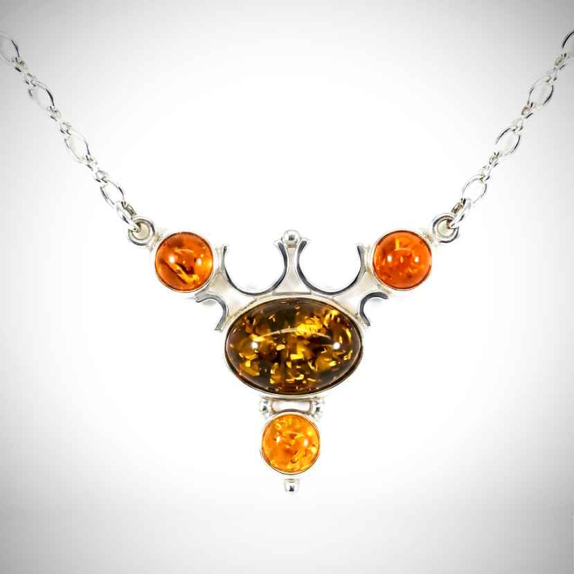 Vintage 925 Sterling Silver Minimalist Baltic Amber Modernist Necklace