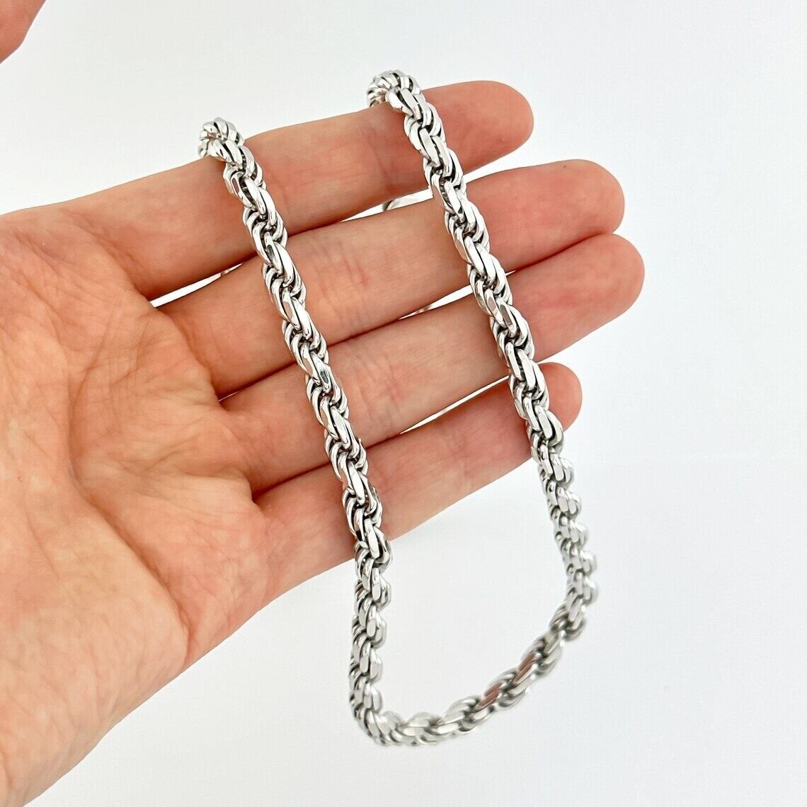 925 Sterling Silver Diamond Cut Rope Chain 5.50mm Mens Necklace Rhodium Finish