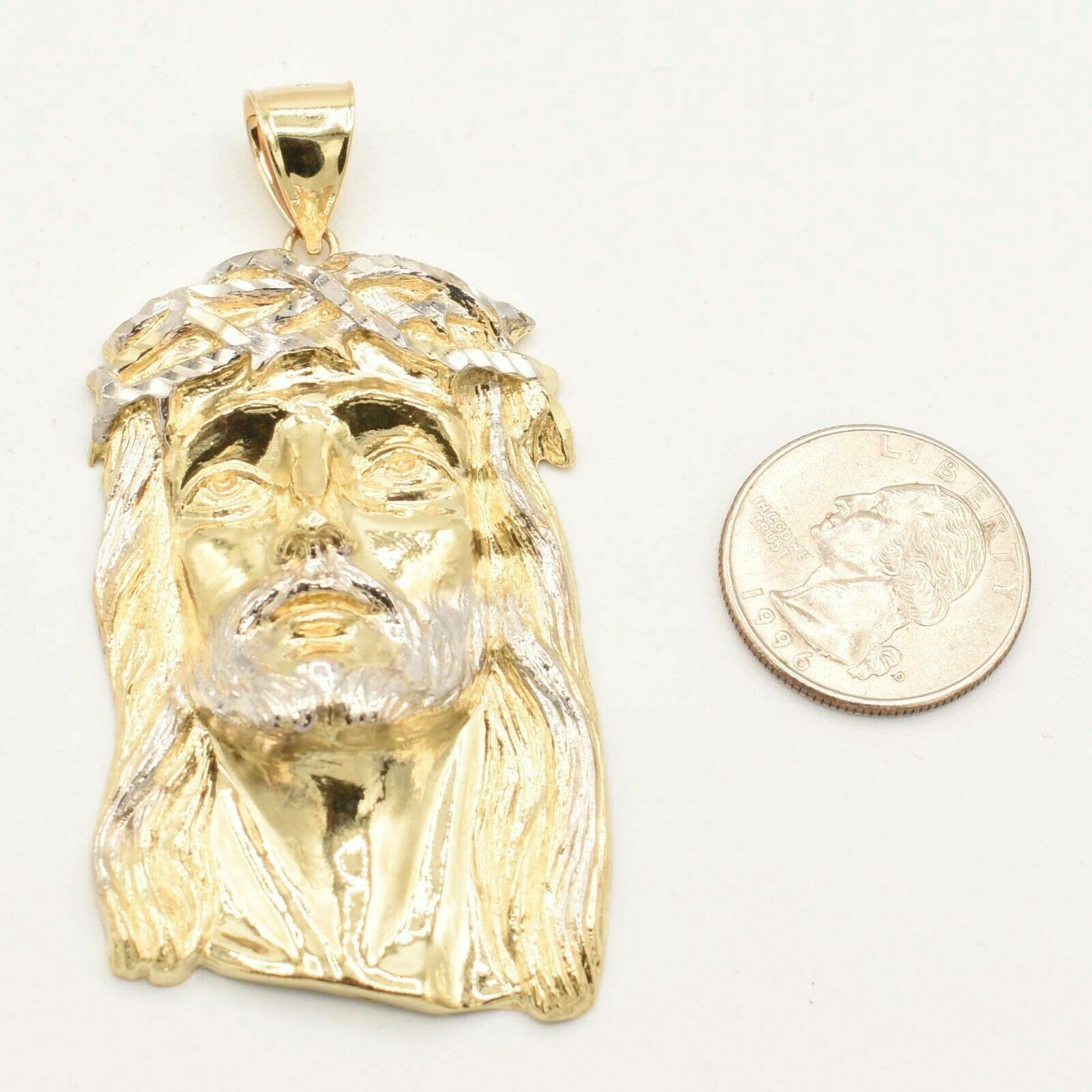 3″ Two-Tone Diamond Cut Jesus Pendant Real Solid 10K Yellow White Gold