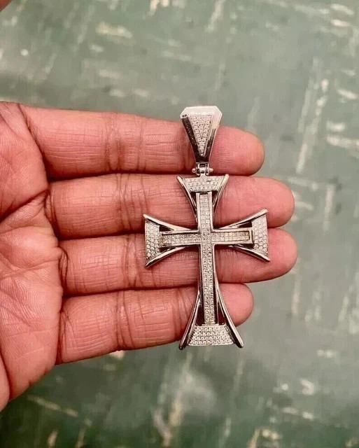 2.00Ct Round Cut Moissanite Cross Religious Pendant 14K White Gold Plated Silver