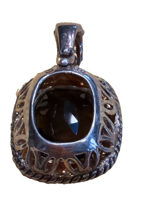 Designer Sterling Silver Faceted Smoky Quartz Pendant Enhancer 8.4g 30mm Length