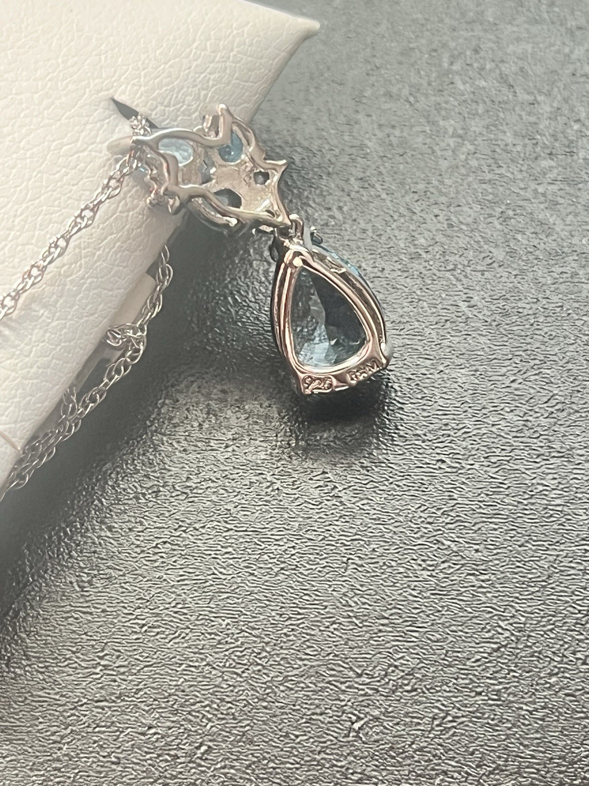 Sterling Silver Blue Topaz And White Sapphire Pendant, Lab Created, Teardrop NWT