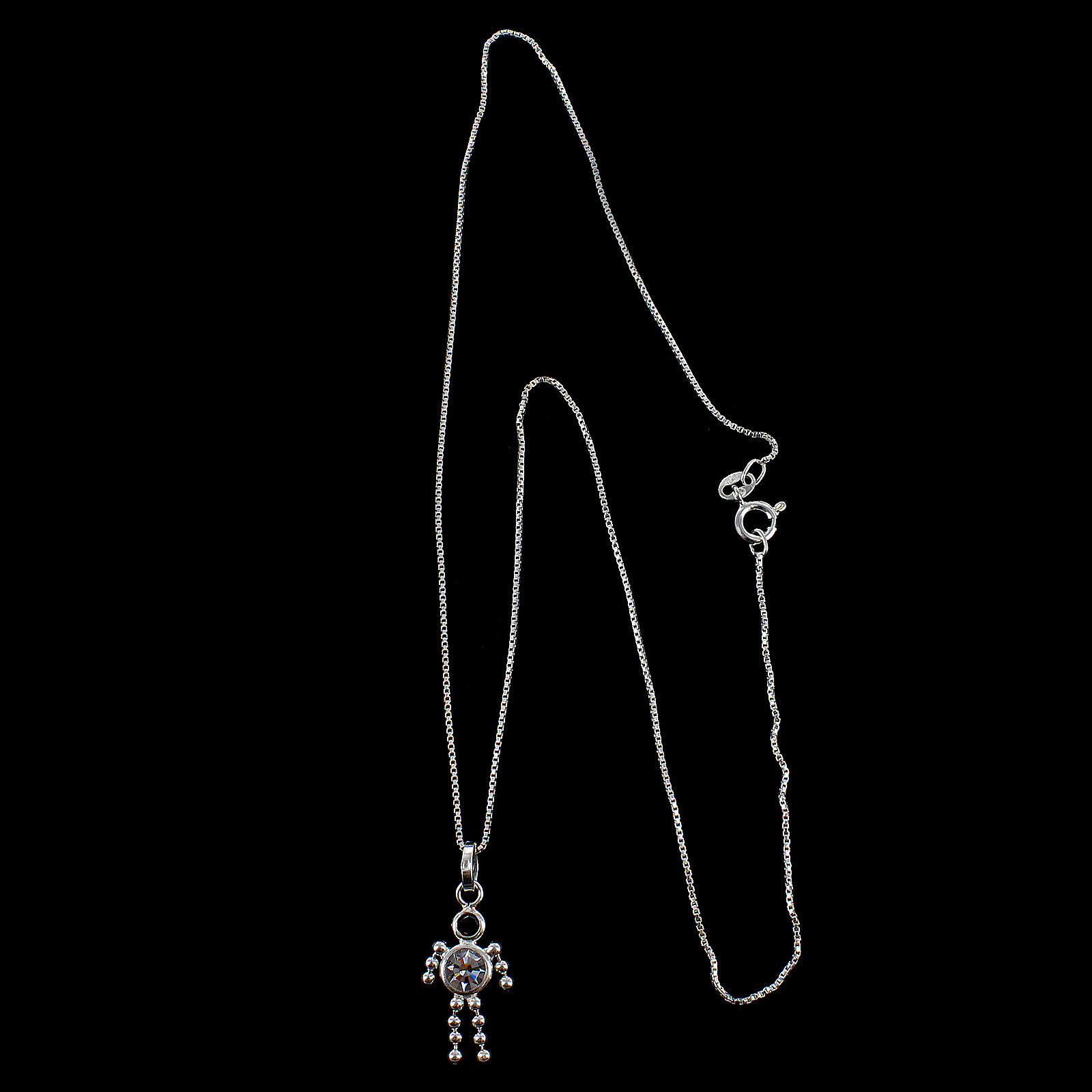 Crystal Gemstone People Charm on Sterling Silver Thin Box Style Chain Necklace