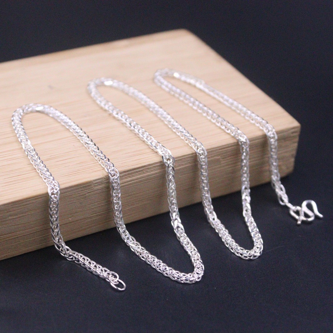 Pure Silver 999 Necklace For Women 2mm Width Wheat Link 20inch Length Chain
