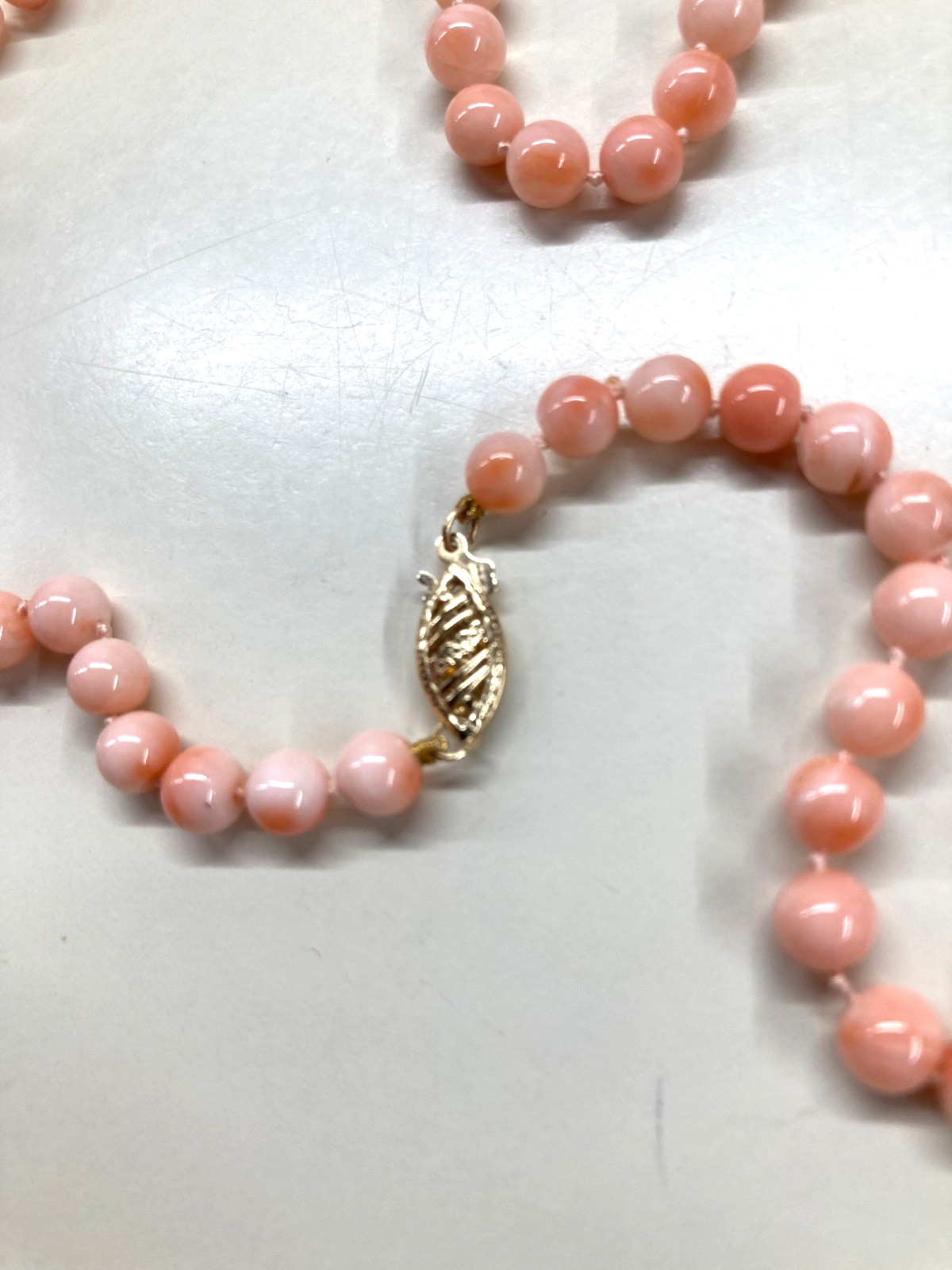 Vtg Variegated Angelskin Coral Necklace & Matching Bracelet 14K – Original Owner
