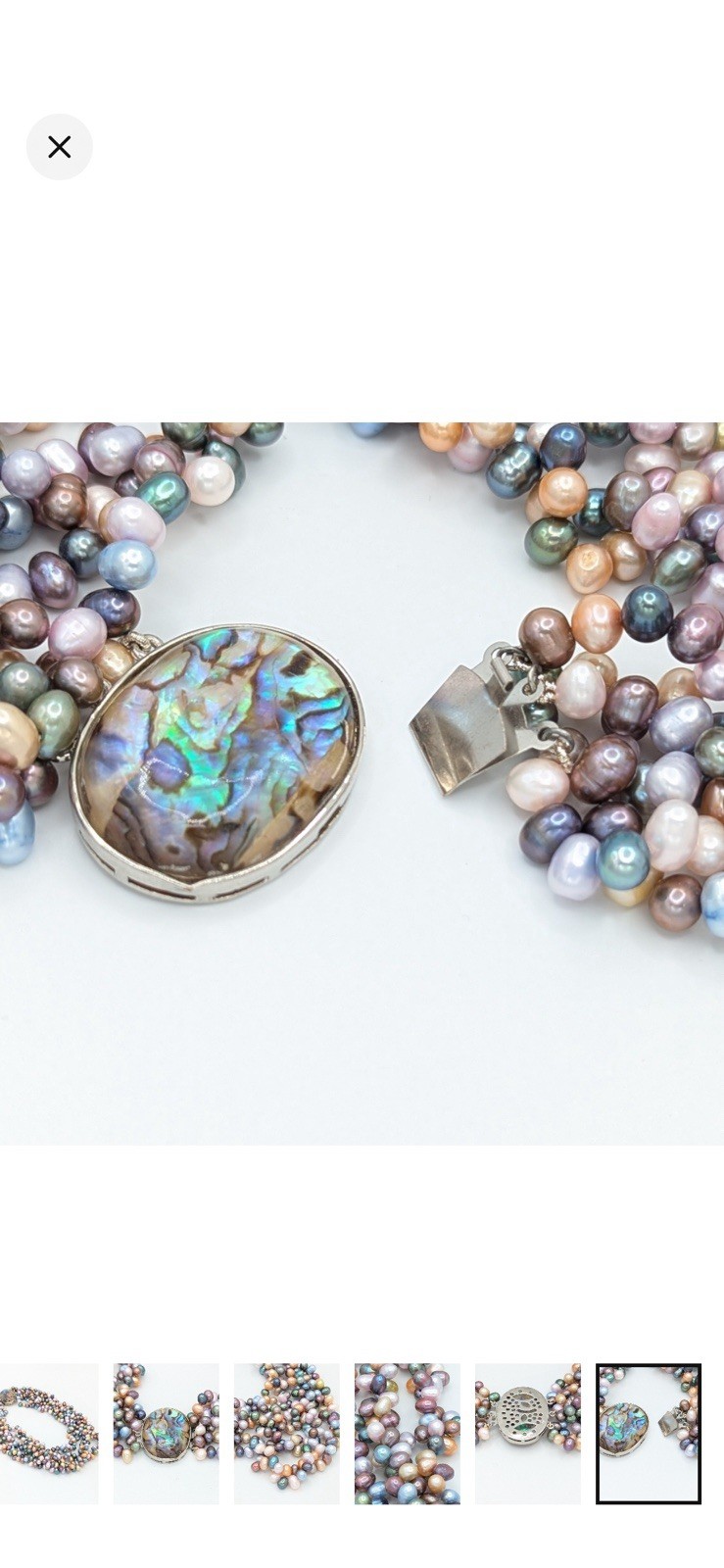 Unbranded Pastel Cultured Pearl Triple Strand Necklace With Abalone Clasp 17″