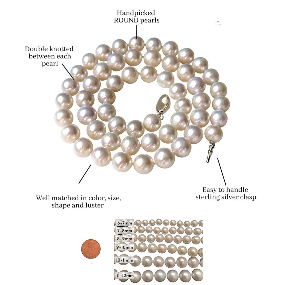 Long 30 Inch Genuine 8-9mm ROUND White Pearl Strand Necklace Cultured Freshwater
